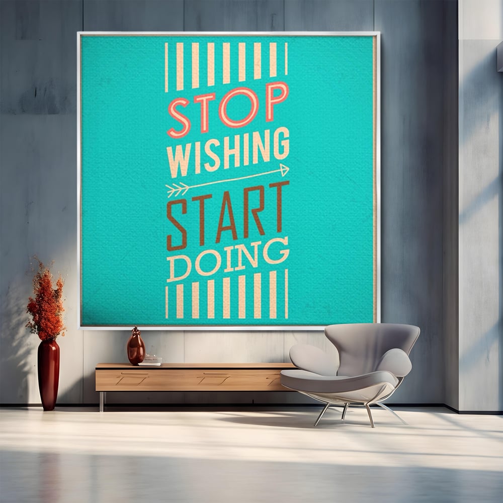 Tablou canvas cu tablou motivational cu mesaj tipografic, in rama de aluminiu argintiu